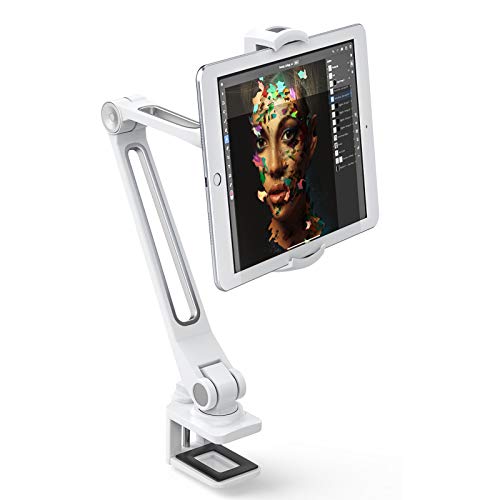 AboveTEK Stabiler iPad-Halter, Aluminium-Langarm, iPad-Tablet-Halterung, 360 ° drehbar, Tablet-Ständer Handy Halterung, 4"-11" Geräte für Küche, Nachttisch, Büro, Schreibtisch, Vitrine (WEIß) von AboveTEK