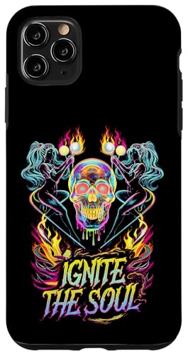 Hülle für iPhone 11 Pro Max Psychedelischer farbenfroher Ignite The Soul Trippy-Regenbogenschädel von Abstract Festival Rave EDM Party Streetwear Tees