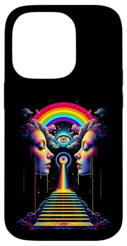 Hülle für iPhone 14 Pro Psychedelische, farbenfrohe, trippige Regenbogengesichter von Abstract Festival Rave EDM Party Streetwear Tees