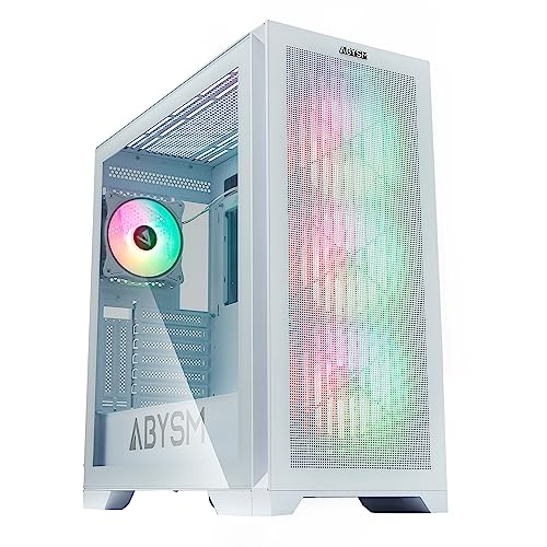 ABYSM Gaming MURA BX300 White ARGB E-ATX Gamer Danube PC-Gehäuse mit 4 ARGB-Lüftern, seitliches gehärtetes Glas, kompatibel mit Grafikkarten bis 415 mm von Abysm Gaming