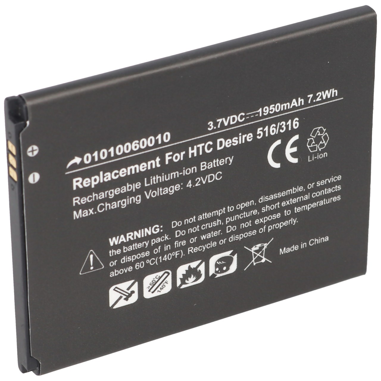 Akku passend für HTC Desire 516, 316, Li-Ion, 3,7V, 1950mAh, 7,2Wh von AccuCell