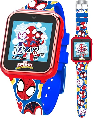 Accutime SPF4016 Kinder Smartwatch Spidey, Kinderuhr mit Selfie Kamera, Foto & Video, Stoppuhr, 6 Spiele, 3 Hintergründe, 10 Zifferblätter, Diktiergerät, Fitness Tracker Uhr, Wecker, Rot/Blau von Accutime