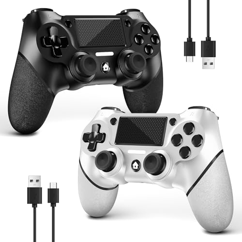 AceGamer 2 Pack für PS4 Controller, Wireless Controller für PS4/Pro/Slim/PC, mit rutschfestem Griff von beiden Seiten und 2 USB-C Kabel! (Schwarz und Weiß) von AceGamer