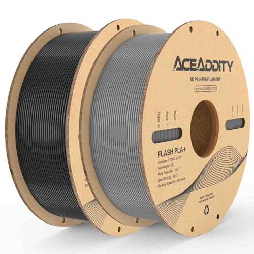 Aceaddity PLA+ Filament 1,75 mm Flash PLA High Speed 3D-Drucker-Filament, Maßgenauigkeit +/- 0,02 mm, 1 kg Kartonspule, 3D-Druck-Filament, passend für die meisten FDM (1kg Schwarz + 1kg Grau) von Aceaddity