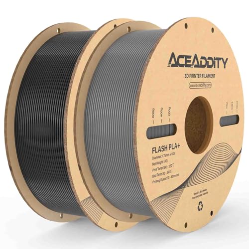 Aceaddity PLA+ Filament 1,75 mm Flash PLA High Speed 3D-Drucker-Filament, Maßgenauigkeit +/- 0,02 mm, 1 kg Kartonspule, 3D-Druck-Filament, passend für die meisten FDM (1kg Schwarz + 1kg Silber) von Aceaddity