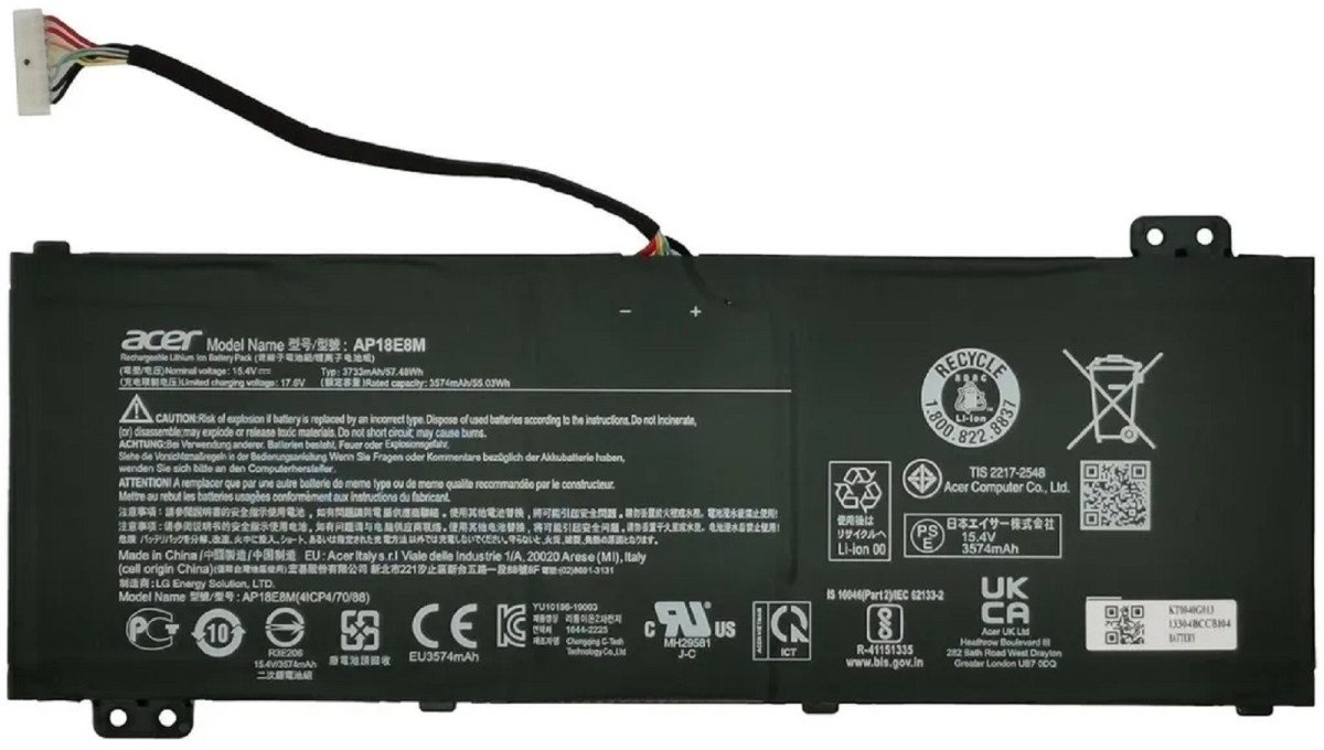 Acer Akku für Acer Nitro 5 AN515-44-R8QT Li-Pol 15,4 Volt 3733 mAh schwarz Laptop-Akku 3733 mAh (15.4 V) von Acer