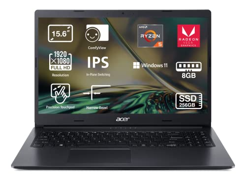 Acer Aspire 3 A315-23-R2XY Laptop, 39,6 cm (15,6 Zoll), Full HD (AMD Ryzen 5 3500U, 8 GB RAM, 256 GB SSD, AMD Radeon Vega 8, Windows 11 Home), Schwarz, QWERTY-Tastatur Spanisch von Acer