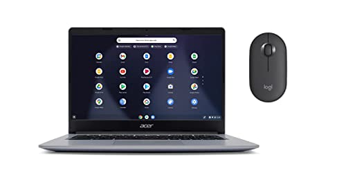 Acer Chromebook 14 Zoll (ChromeOS, Laptop, FHD Display, Akkulaufzeit: Bis zu 12,5 Stunden + Logitech M350 Pebble Kabellose Maus, Bluetooth und 2.4 GHz, 18-Monate Akkulaufzeit, Grafit/Schwarz von Acer