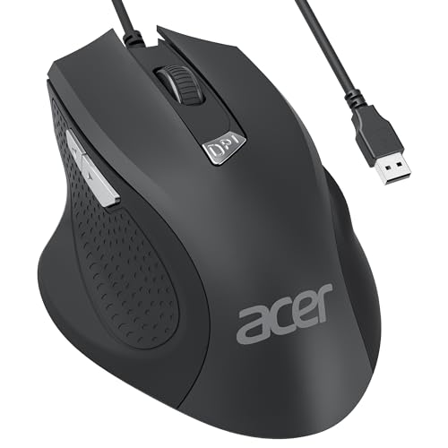 acer PC-Maus mit Kabel, 3200 DPI Einstellbar, 4 DPI-Stufen 6 Tasten, Ergonomische USB Funkmaus für Laptop, Mac und Chromebook, Plug & Play mit 1.5m Kabel acer PC-Maus mit Kabel, 3200 DPI Einstellbar, 4 DPI-Stufen 6 Tasten, Ergonomische USB Funkmaus für Laptop, Mac und Chromebook, Plug & Play mit 1.5m Kabel von acer