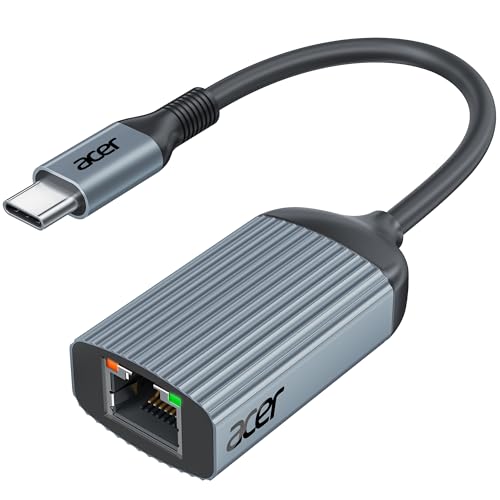 acer USB C auf Ethernet Adapter, Gigabit RJ45 auf USB 3.0 Type-C Ethernet LAN Netzwerkadapter, tragbarer Thunderbolt 3/4 Adapter für MacBook Pro/Air, iPad Pro, XPS, Laptop, Smartphone und mehr - Grau von Acer
