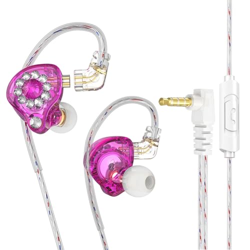 Acvxulfs In-Ear-Monitor-Kopfhörer, Ohrhörer, 11 Mm, PET-Verbundmembran, Dynamischer Ohrhörer, 3,5 Mm, Lila, mit Mikrofon von Acvxulfs