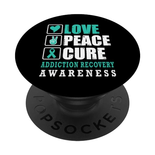 Band mit Aufschrift "Love Peace Cure Addiction Recovery Awareness Teal PopSockets mit austauschbarem PopGrip von Addiction Recovery Awareness products (Lwaka)