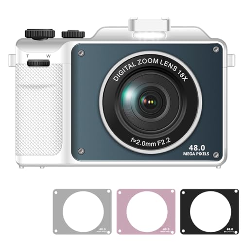 Ade Digitalkamera, 48MP 4K FHD Fotokamera mit 3,0 Zoll Bildschirm, 18X Digitalzoom Tragbar Kompaktkamera mit 64GB TF-Karte, Front- und Rücklinse, WiFi, für Teenager Erwachsene Anfänger, Weiß von Ade