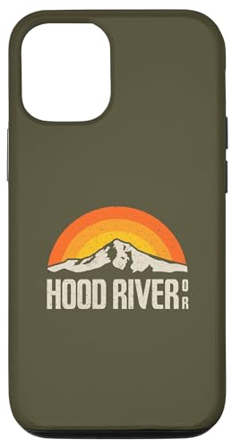 Hülle für iPhone 14 Pro Hood River Oregon Reisesouvenir im Vintage-Stil bei Sonnenuntergang von Adel's Holiday Gift And Souvenir