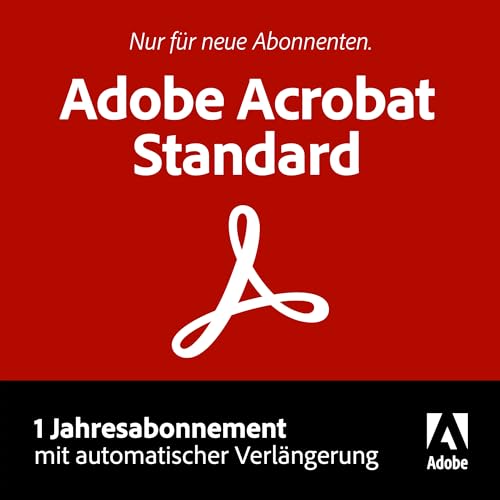 Adobe Acrobat Standard | 12-Month Subscription with Auto-Renewal | PDF Software | Convert, Edit, E-Sign, Protect |PC/Mac Download | Activation Required | Standard | 12-Monat Abonnement von Adobe