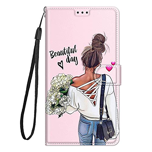 Adolasx Kompatibel für Blackview A52 / A52 Pro Hülle Leder mit Band Motiv Kartenfach Silikon Klappbar Flip Tier Hüllen [Magnetisch] Handyhülle Bumper PU Cover Case - Mädchen von Adolasx