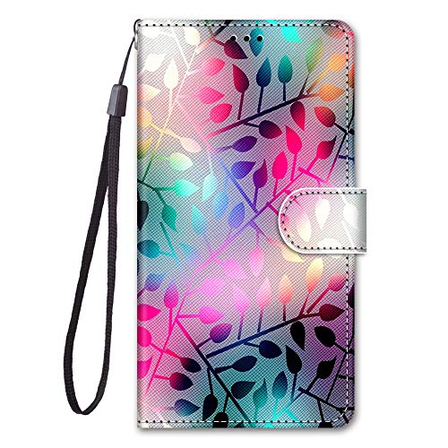 Adolasx Kompatibel für Samsung Galaxy A14 4G 5G Hülle Leder mit Band Motiv [Magnetisch] Kartenfach Klappbar Flip Tier Hüllen Handyhülle Bumper PU Cover Case - Blatt von Adolasx