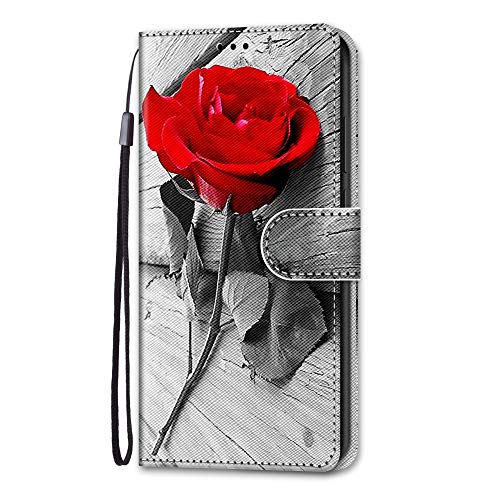 Adolasx Kompatibel für Samsung Galaxy A14 4G 5G Hülle Leder mit Band Motiv [Magnetisch] Kartenfach Klappbar Flip Tier Hüllen Handyhülle Bumper PU Cover Case - Rose von Adolasx