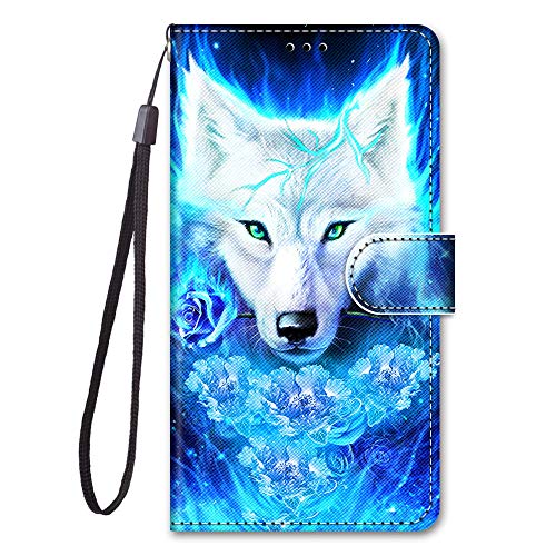 Adolasx Kompatibel für Samsung Galaxy A20E Hülle Leder mit Band Motiv [Magnetisch] Kartenfach Klappbar Flip Tier Hüllen Handyhülle Bumper PU Cover Case - Wolf B von Adolasx