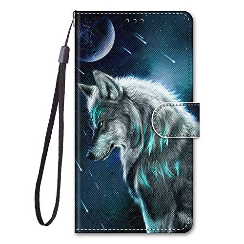 Adolasx Kompatibel für Samsung Galaxy A25 5G Hülle Leder mit Band Motiv [Magnetisch] Kartenfach Klappbar Flip Tier Hüllen Handyhülle Bumper PU Cover Case - Wolf A von Adolasx