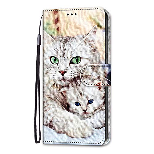 Adolasx Kompatibel für Samsung Galaxy A35 5G Hülle Leder mit Band Motiv [Magnetisch] Kartenfach Klappbar Flip Tier Hüllen Handyhülle Bumper PU Cover Case - Katze C von Adolasx