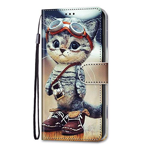 Adolasx Kompatibel für Samsung Galaxy A40 Hülle Leder mit Band Motiv [Magnetisch] Kartenfach Klappbar Flip Tier Hüllen Handyhülle Bumper PU Cover Case - Katze B von Adolasx