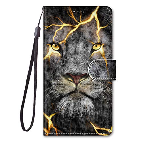 Adolasx Kompatibel für Samsung Galaxy A40 Hülle Leder mit Band Motiv [Magnetisch] Kartenfach Klappbar Flip Tier Hüllen Handyhülle Bumper PU Cover Case - Löwe von Adolasx