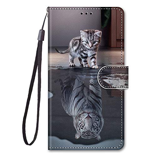 Adolasx Kompatibel für Samsung Galaxy A54 5G Hülle Leder mit Band Motiv [Magnetisch] Kartenfach Klappbar Flip Tier Hüllen Handyhülle Bumper PU Cover Case - Tiger von Adolasx