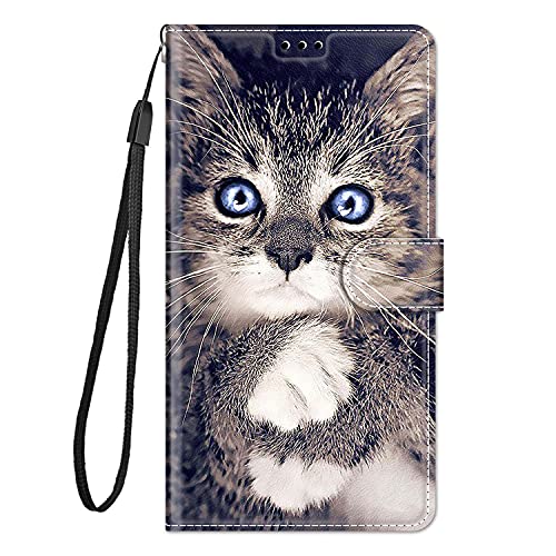 Adolasx Kompatibel für Samsung Galaxy A55 5G Hülle Leder mit Band Motiv Kartenfach Silikon Klappbar Flip Tier Hüllen [Magnetisch] Handyhülle Bumper PU Cover Case - Katze 1 von Adolasx