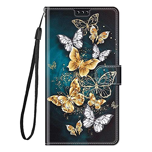 Adolasx Kompatibel für Xiaomi Redmi 12 4G / Redmi 12 5G Hülle Leder mit Band Motiv Kartenfach Silikon Klappbar Flip Tier Hüllen [Magnetisch] Handyhülle Bumper PU Cover Case - Schmetterling 2 von Adolasx