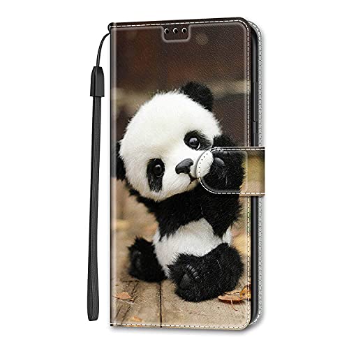 Adolasx Kompatibel für Xiaomi Redmi Note 13 5G Hülle Leder mit Band Motiv Kartenfach Silikon Klappbar Flip Tier Hüllen [Magnetisch] Handyhülle Bumper PU Cover Case - Panda von Adolasx