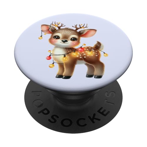 Niedliche Rentier-Weihnachtsbeleuchtung PopSockets mit austauschbarem PopGrip von Adorable Festive Deer With Holiday Lights