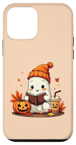 Hülle für iPhone 12 mini Geisterlesebuch mit Herbstblättern Halloween-Geisterkaffee von Adorable Ghost Reading Book Halloween Coffee Lover