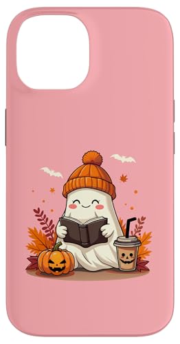 Hülle für iPhone 14 Niedliches Geister-Lesebuch Halloween Herbst Herbst Geist Kaffee von Adorable Ghost Reading Book Halloween Coffee Lover