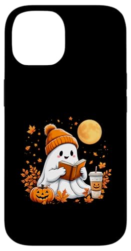 Hülle für iPhone 14 Niedliches Geister-Lesebuch Halloween Herbst Herbst Geist Kaffee von Adorable Ghost Reading Book Halloween Coffee Lover