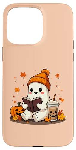 Hülle für iPhone 15 Pro Max Geisterlesebuch mit Herbstblättern Halloween-Geisterkaffee von Adorable Ghost Reading Book Halloween Coffee Lover