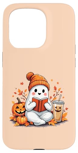 Hülle für iPhone 15 Pro Niedliches Geister-Lesebuch Halloween Herbst Herbst Geist Kaffee von Adorable Ghost Reading Book Halloween Coffee Lover