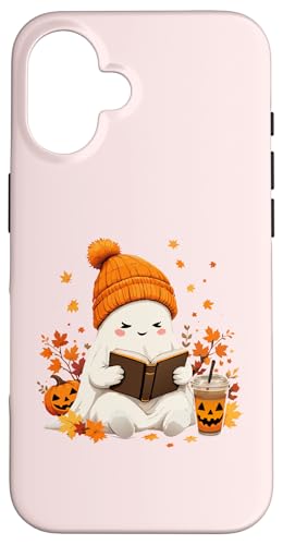 Hülle für iPhone 16 Niedliches Geister-Lesebuch Herbstblätter Halloween Geist Kaffee von Adorable Ghost Reading Book Halloween Coffee Lover