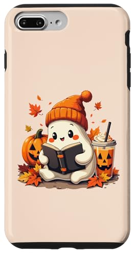 Hülle für iPhone 7 Plus/8 Plus Geisterlesebuch mit Herbstblättern Halloween-Geisterkaffee von Adorable Ghost Reading Book Halloween Coffee Lover