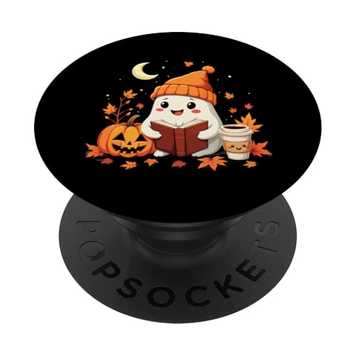 Niedlicher Geist Lesebuch Liebhaber Halloween Herbst Geist Kaffee PopSockets Klebender PopGrip von Adorable Ghost Reading Book Halloween Coffee Lover