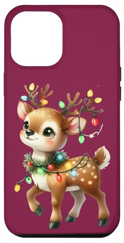 Hülle für iPhone 14 Pro Max Weihnachts-Rentier mit Weihnachtsbeleuchtung Winterurlaub von Adorable Holiday Reindeer Light Up