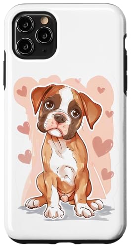 Hülle für iPhone 11 Pro Max Süße Grafik für Boxerwelpen, umgeben von Herzen von Adorable Puppy Dogs with Hearts Collection