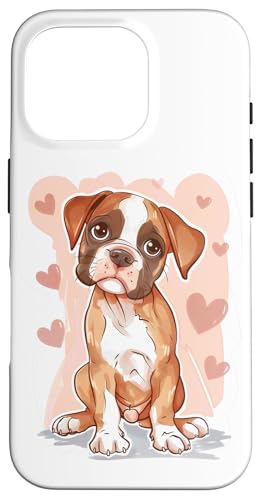 Hülle für iPhone 16 Pro Süße Grafik für Boxerwelpen, umgeben von Herzen von Adorable Puppy Dogs with Hearts Collection