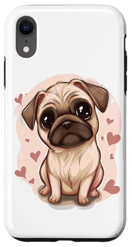 Hülle für iPhone XR Entzückender Mops umgeben von rosa Herzen von Adorable Puppy Dogs with Hearts Collection