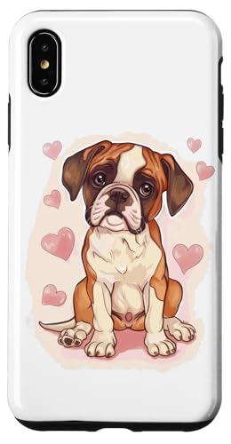 Hülle für iPhone XS Max Niedlicher Boxer-Welpe umgeben von Herzen von Adorable Puppy Dogs with Hearts Collection