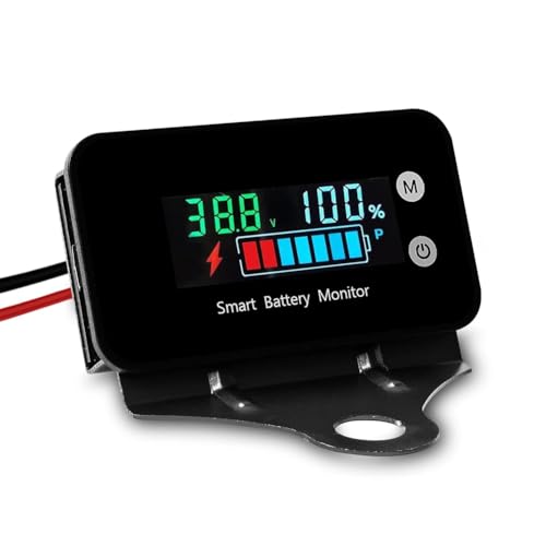 Adririv IPX7 Wasserdichter Batteriemonitor mit Halterung 7-100 V, Auto-, Motorrad-, Golfwagen-Batteriemessgerät, Summeralarm und Temperatur von Adririv