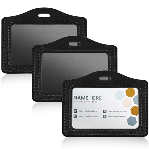 Aeaocvo 3 Stücke Ausweishüllen, Schwarz Horizontal Ausweishalter, PU Leder ID Kartenhalter, ID Card Holder, Kartenschutz, Badge Holder, Kartenhülle für Ausweis, Work ID, Studentenausweis, Büro von Aeaocvo