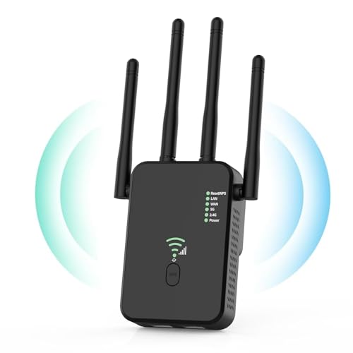 Aenxwa WLAN Repeater WLAN Verstärker 1200Mbit/s Dualband 2,4GHz+5GHz WiFi Booster mit Repeater/Router/Access Point Modus,4 Antenne,Einfache Einrichtung,WiFi Range Extender Mit LAN/WAN Port von Aenxwa