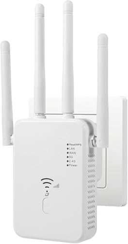 Aenxwa WLAN Repeater WLAN Verstärker 1200Mbit/s Dualband 2,4GHz+5GHz WiFi Booster mit Repeater/Router/Access Point Modus,4 Antenne,Einfache Einrichtung,WiFi Range Extender Mit LAN/WAN Port von Aenxwa