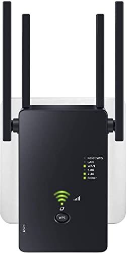 WLAN Repeater WLAN Verstärker 1200Mbit/s Dualband 2,4GHz+5GHz WiFi Booster mit Repeater/Router/Access Point Modus,4 Antenne,Einfache Einrichtung,WiFi Range Extender Mit LAN/WAN Port von Aenxwa